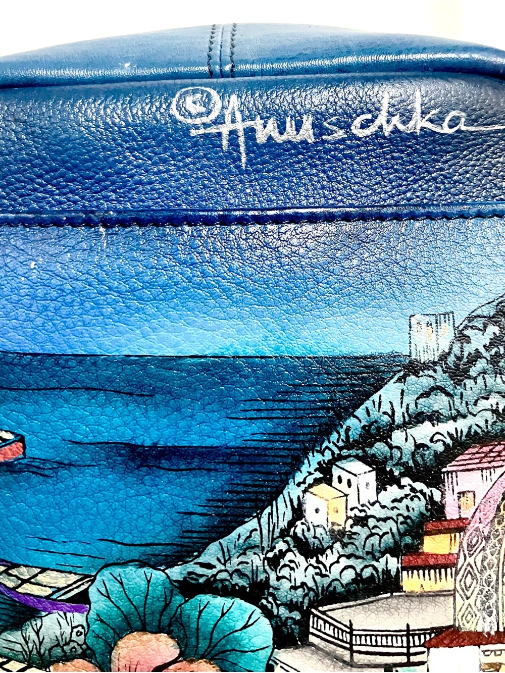 Anuschka Hand-Painted Moonlight Capri - Blue Floral & Coastal Dome Crossbody - Picture 4 of 10
